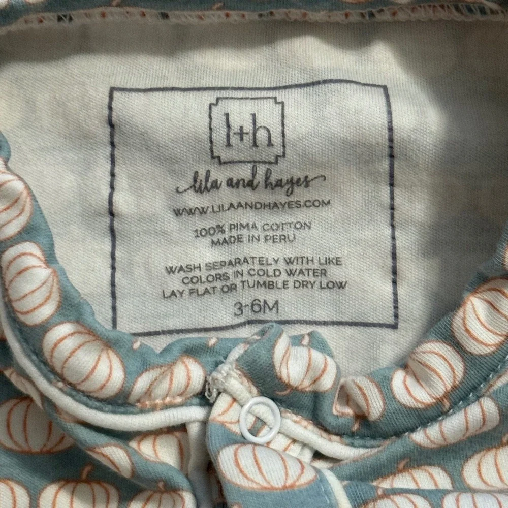 Lila and Hayes Pima Cotton Pumpkin Print Footless Sleeper Blue 3-6M